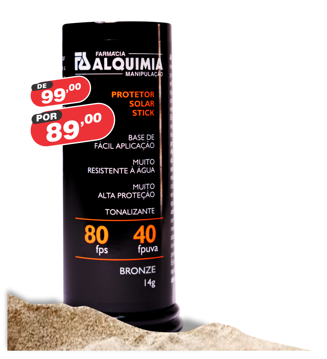 Protetor Solar Stick Alquimia Bronze com Preço Promcional Bastão na Areia