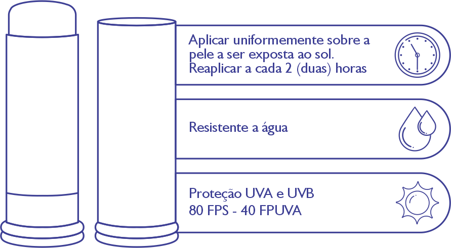 Protetor Solar Stick Alquimia Cor Bastão Vetorizado Azul com Informações